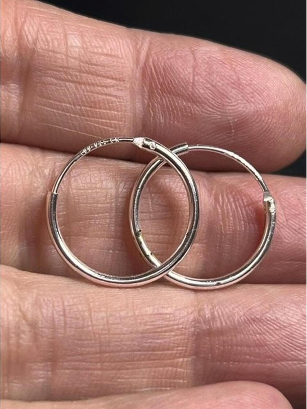 B5445 Sterling Silver IBB 925 Endless Hoop Earrings   17mm Dainty Round Sleepers